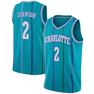 Men's Larry Johnson Charlotte Hornets Aqua Hardwood Classics Jersey - Swingman