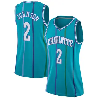 Women's Larry Johnson Charlotte Hornets Aqua Hardwood Classics Jersey - Swingman